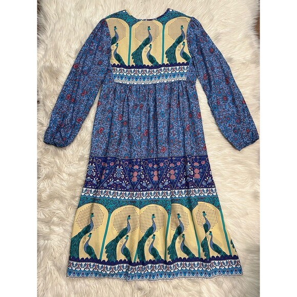 R. Vivimos Dress Artsy Colorful Boho Peacock Blue Floral V-Neck Bold Size 2 - Picture 7 of 12